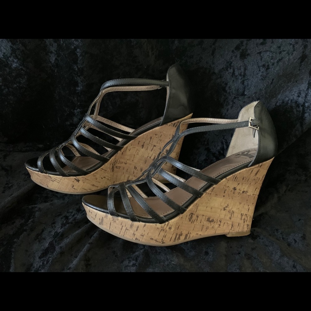Black Strappy Wedge Heels